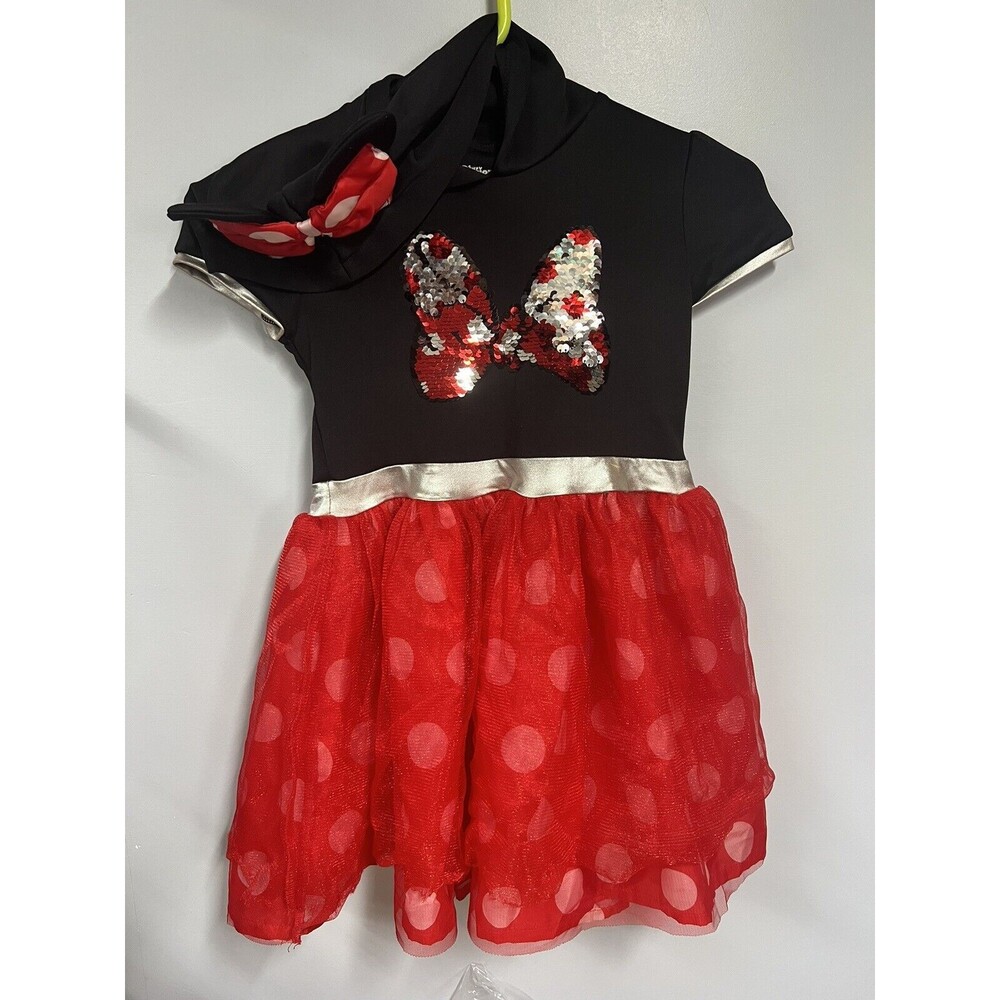 Disney Junior Minnie Mouse Sequined Hooded Dress Halloween Costume Girls Sz 6/6x